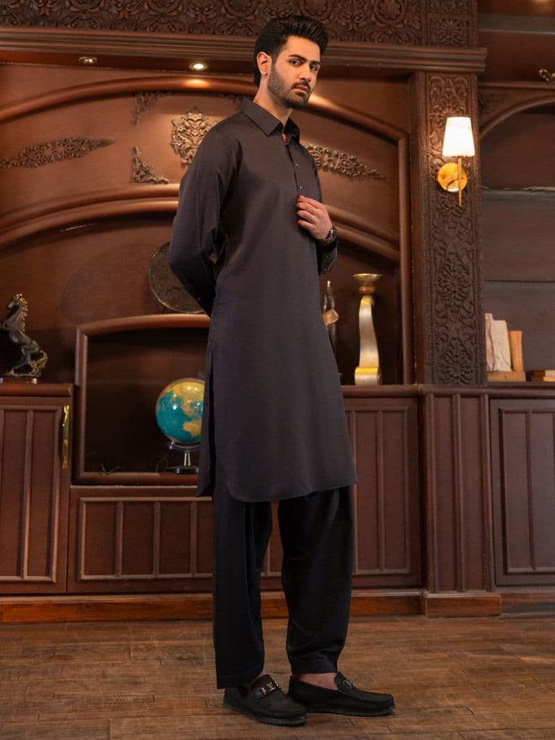 Charcoal Grey Cut & Sew Kameez Shalwar thumbnail