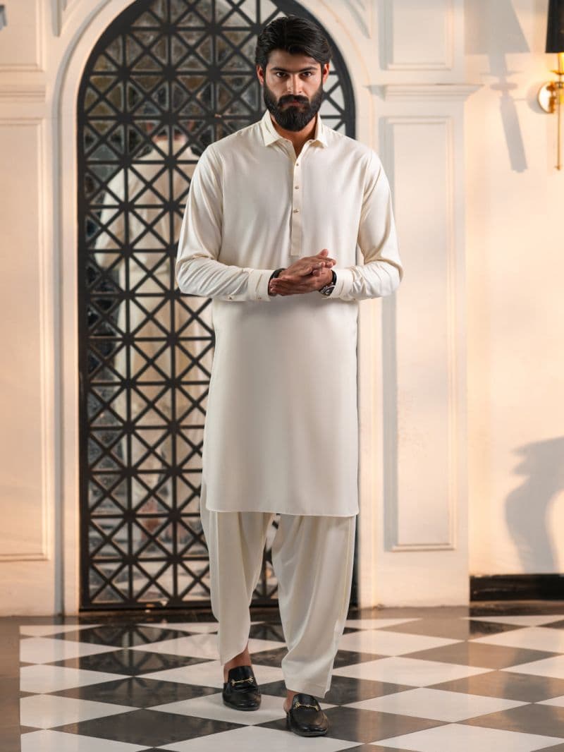 Off White Cut & Sew Kameez Shalwar thumbnail