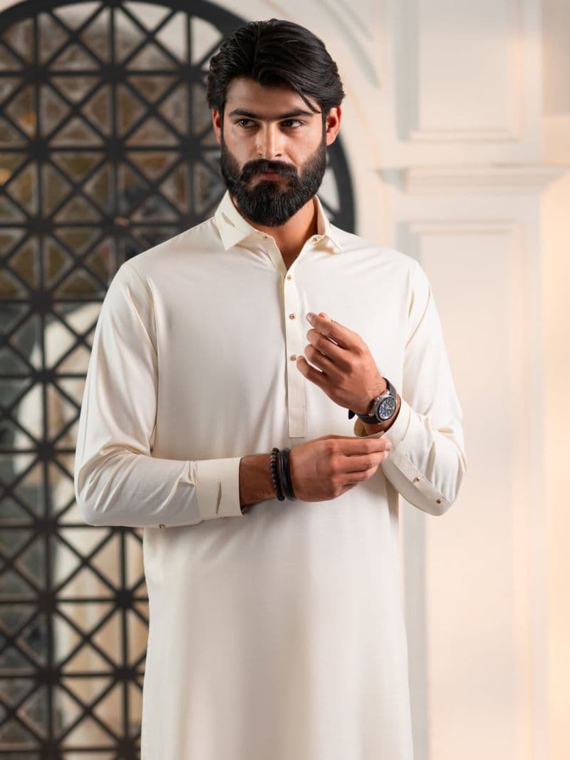 Off White Cut & Sew Kameez Shalwar thumbnail