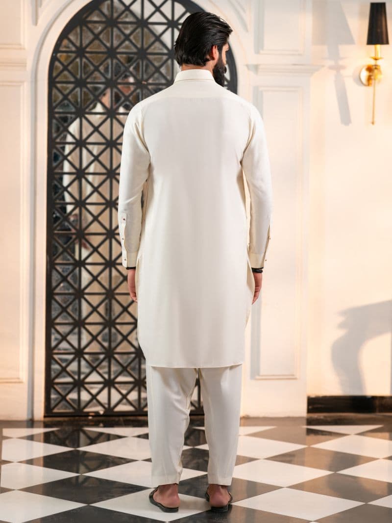 Off White Cut & Sew Kameez Shalwar thumbnail
