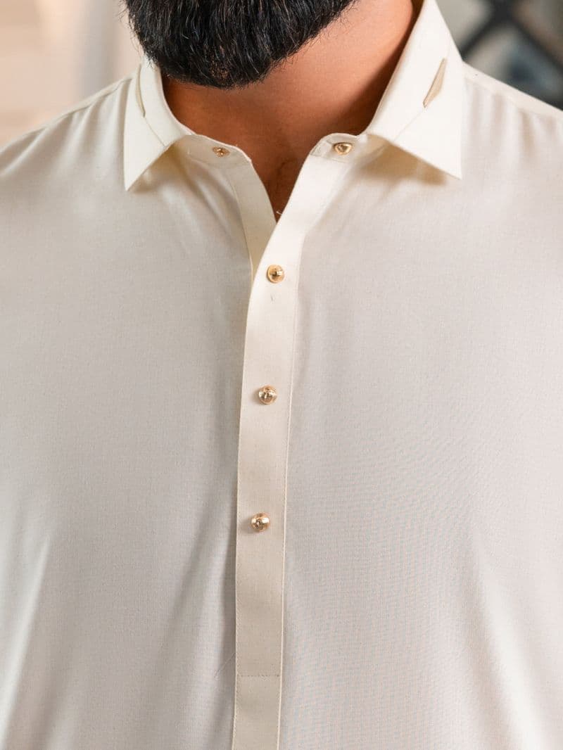 Off White Cut & Sew Kameez Shalwar thumbnail