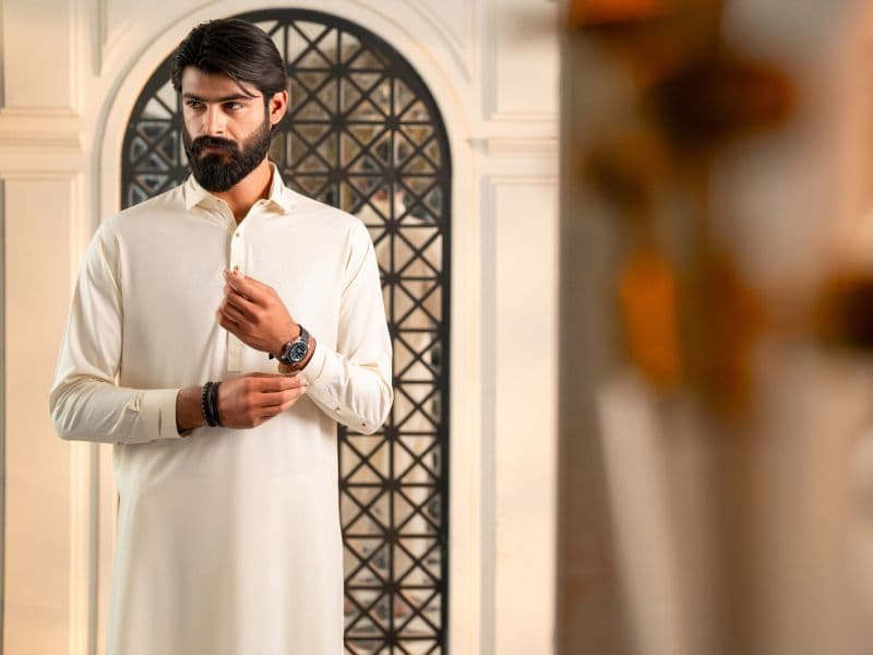 Off White Cut & Sew Kameez Shalwar thumbnail