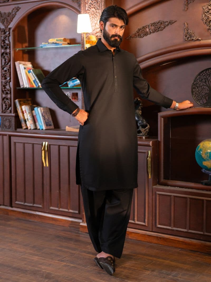Black Cotton Cut & Sew Kameez Shalwar thumbnail