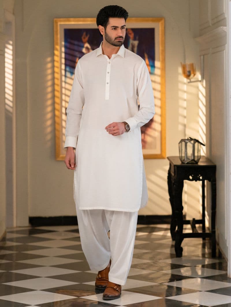White Cotton Cut & Sew Kameez Shalwar thumbnail