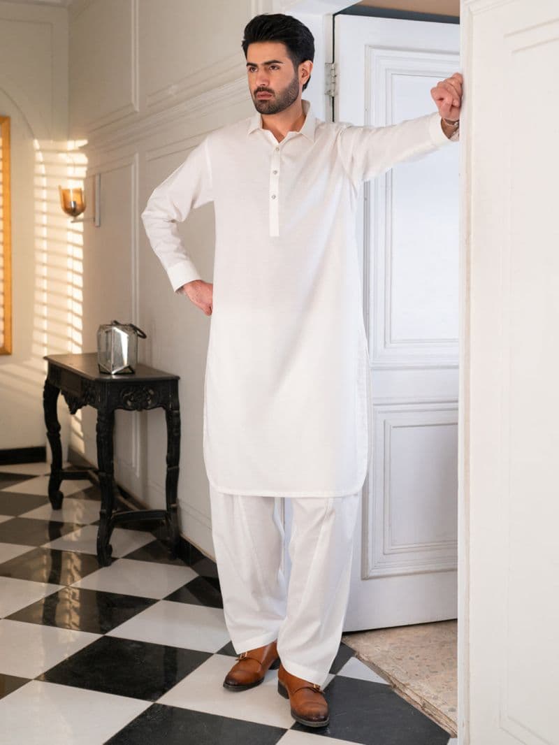 White Cotton Cut & Sew Kameez Shalwar thumbnail