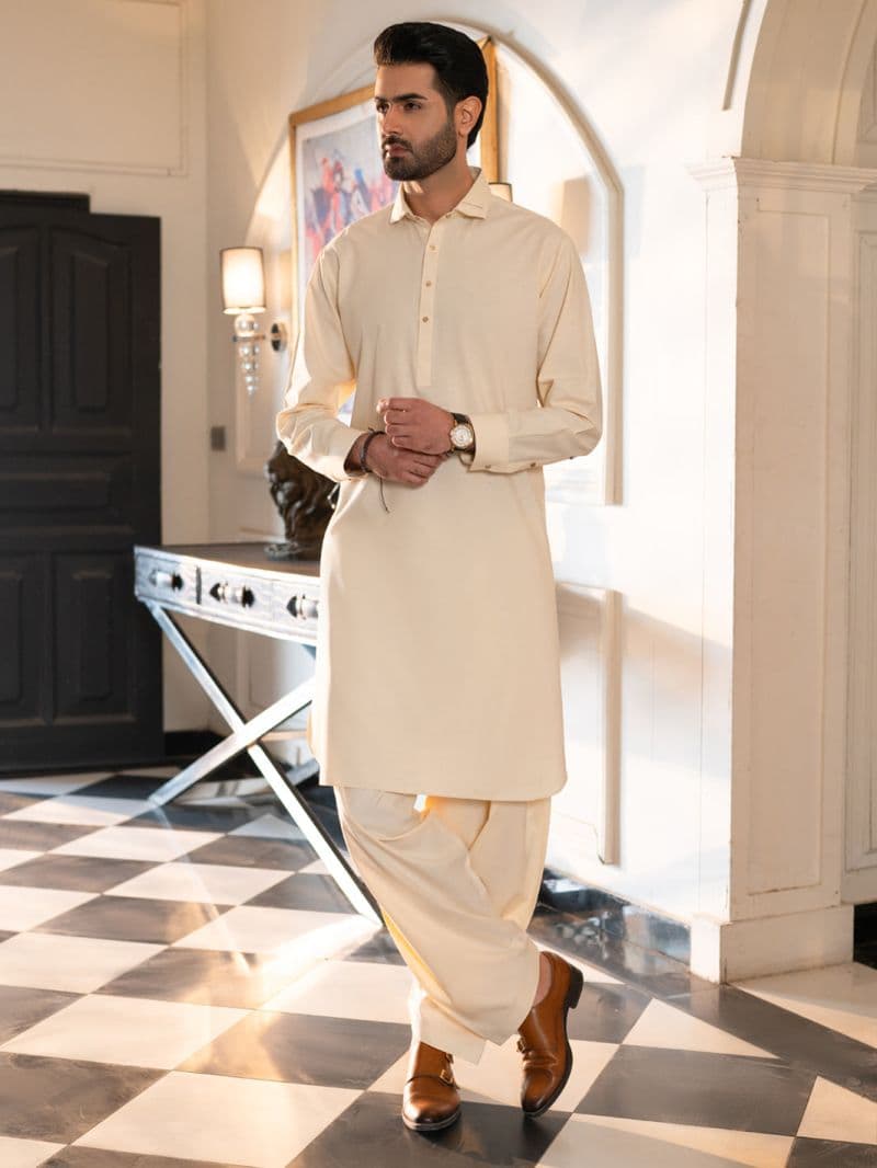 Off White Cut & Sew Kameez Shalwar