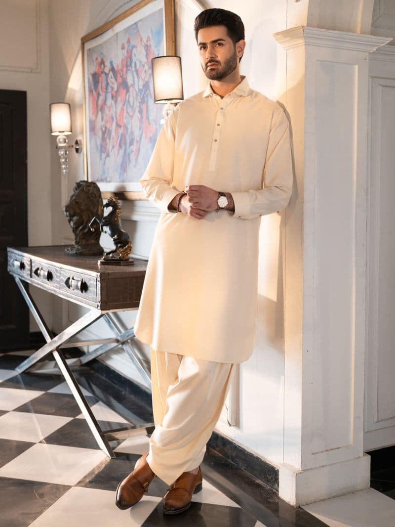 Off White Cut & Sew Kameez Shalwar