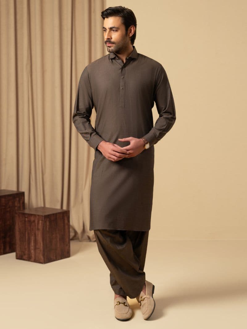 Brown Cotton Kameez Shalwar
