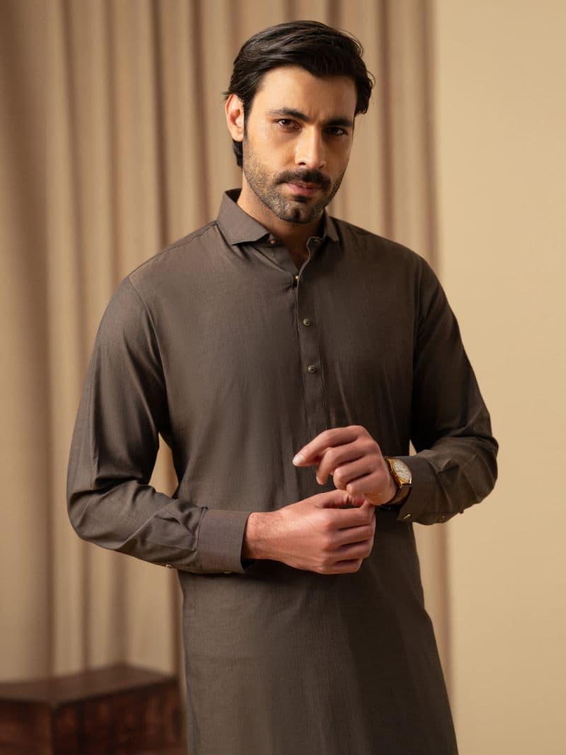 Brown Cotton Kameez Shalwar