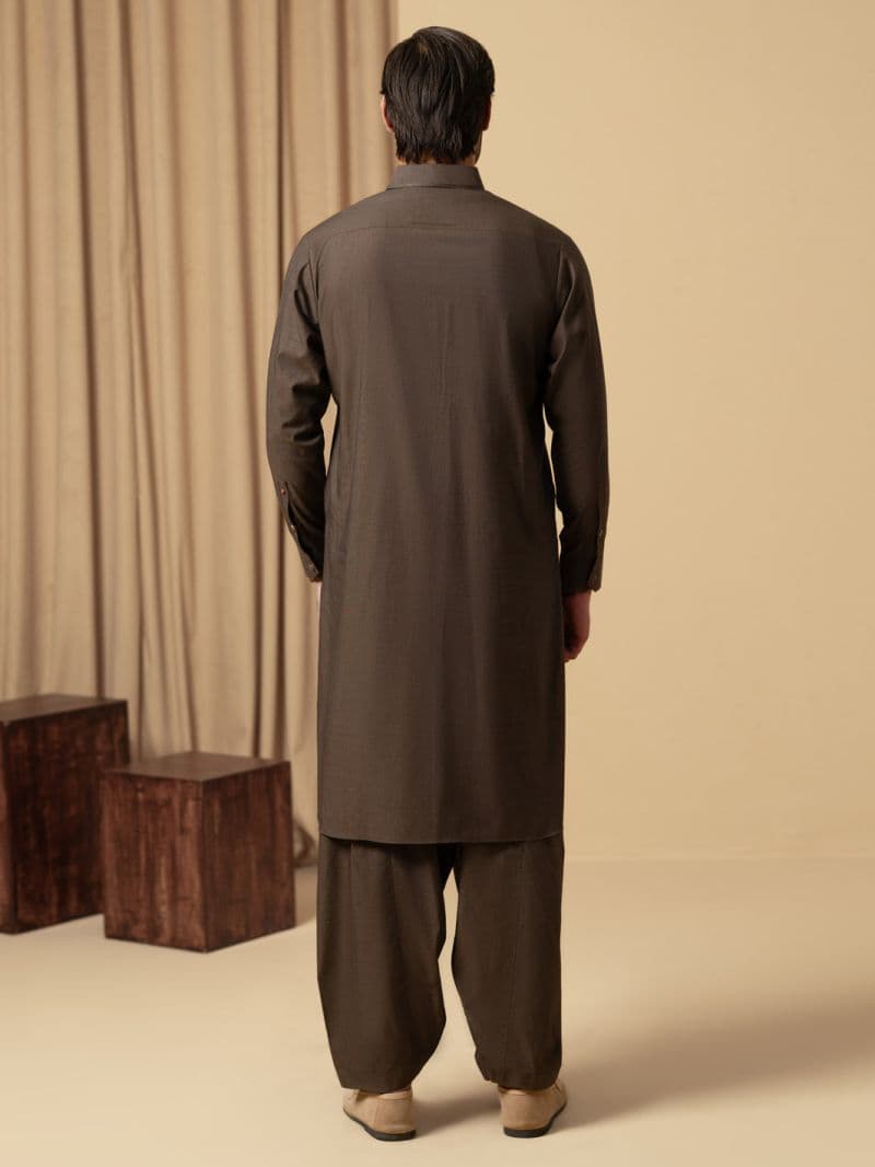 Brown Cotton Kameez Shalwar