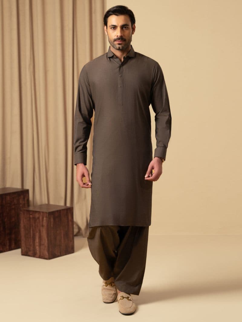 Brown Cotton Kameez Shalwar