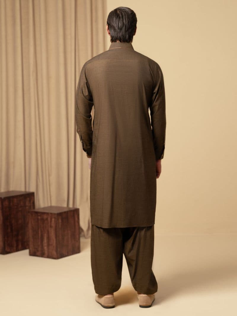 Dark Brown Cotton Kameez Shalwar
