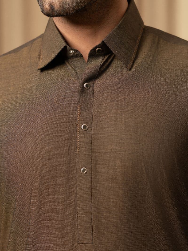 Dark Brown Cotton Kameez Shalwar