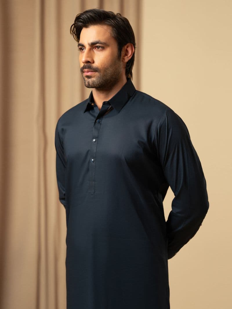 Navy Blue Cotton Kameez Shalwar thumbnail