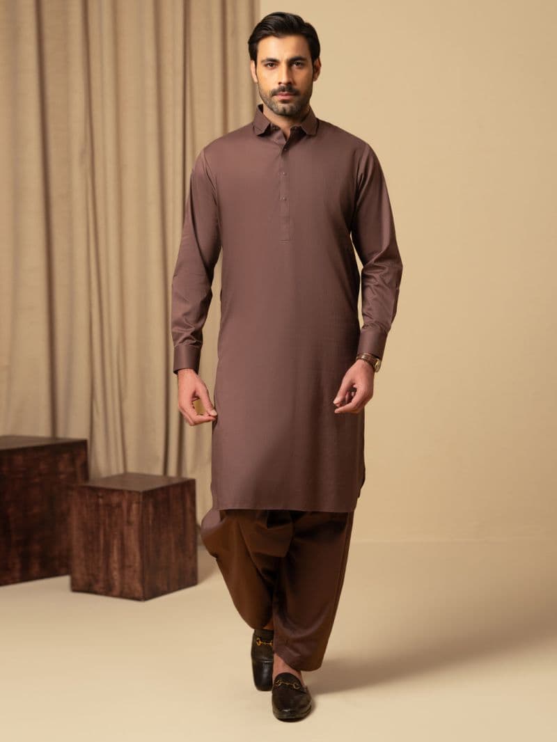 Brown Cotton Kameez Shalwar thumbnail