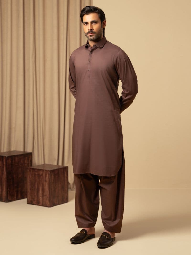 Brown Cotton Kameez Shalwar thumbnail