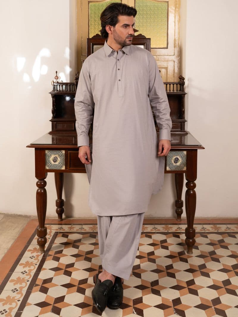 Grey Cotton Kameez Shalwar