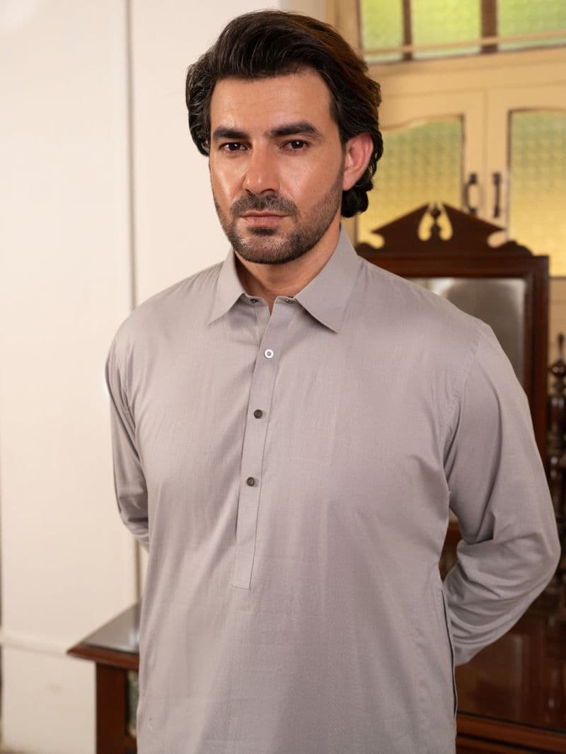 Grey Cotton Kameez Shalwar