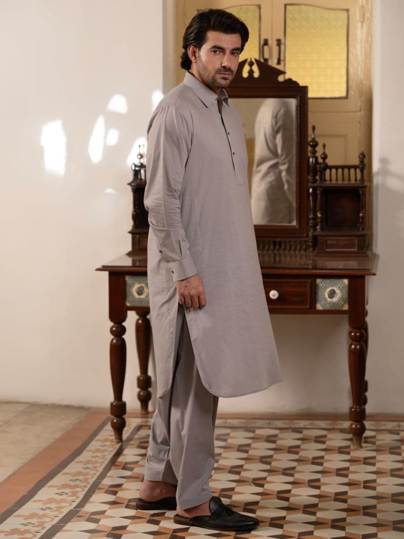 Grey Cotton Kameez Shalwar