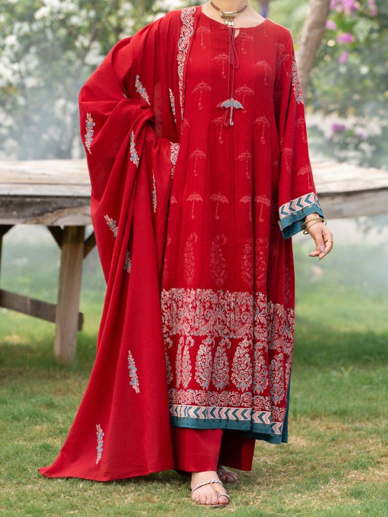 Red Cambric 3Pc Stitched