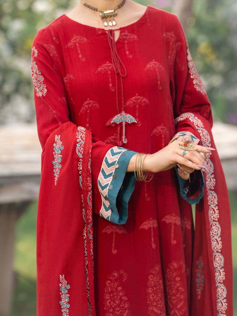 Red Cambric 3Pc Stitched