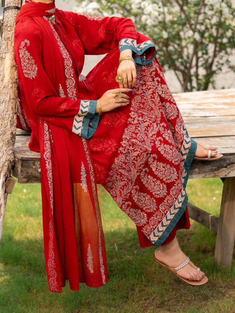 Red Cambric 3Pc Stitched