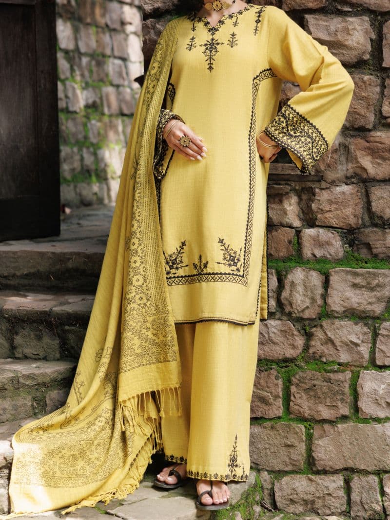 Yellow Crosshatch 3Pc Stitched