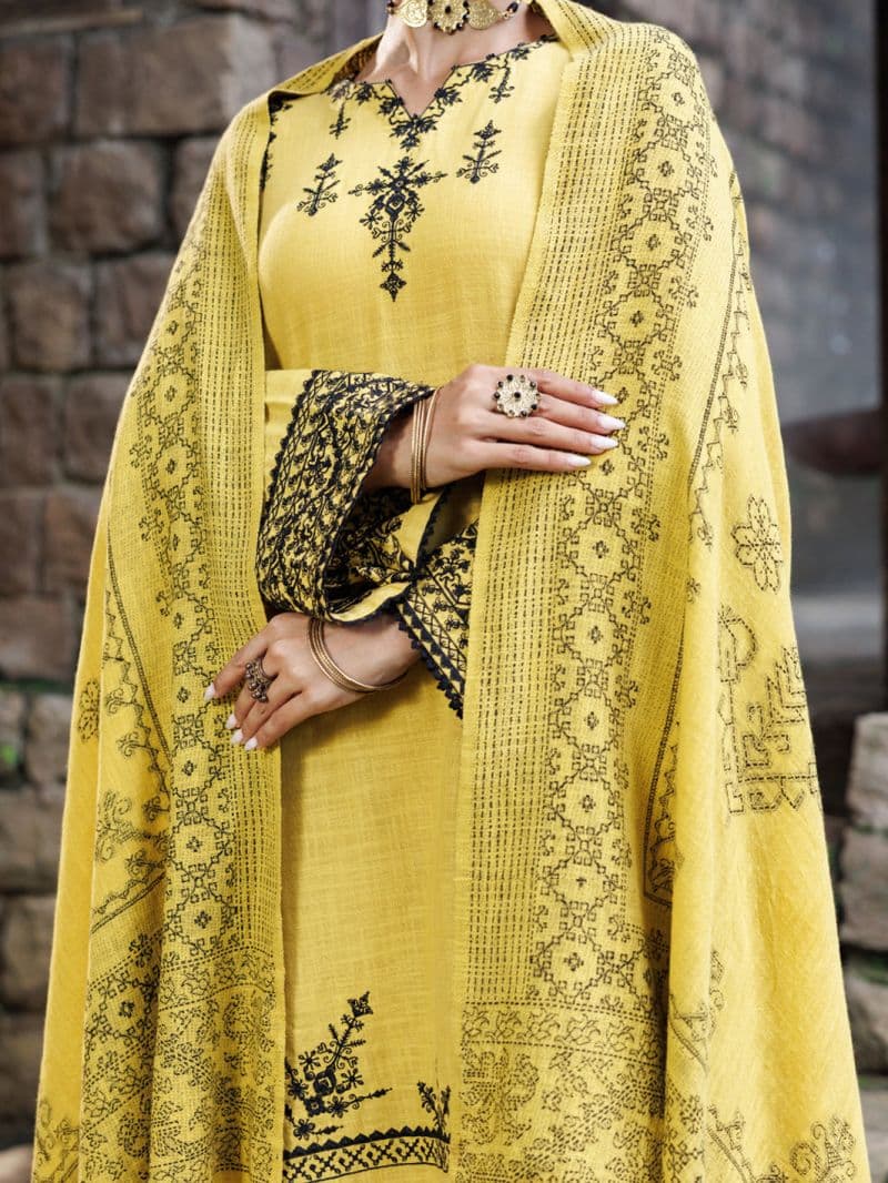 Yellow Crosshatch 3Pc Stitched