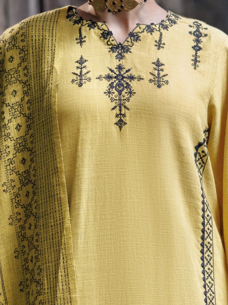 Yellow Crosshatch 3Pc Stitched