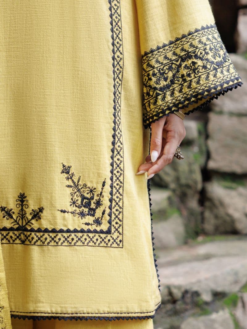 Yellow Crosshatch 3Pc Stitched