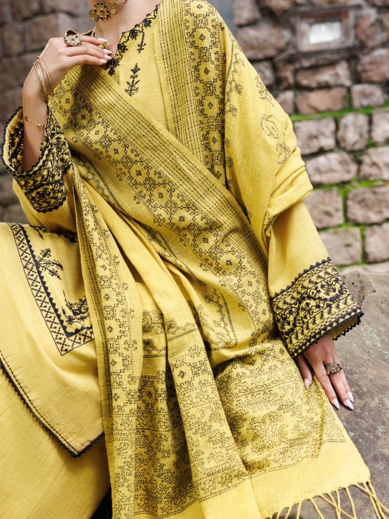 Yellow Crosshatch 3Pc Stitched