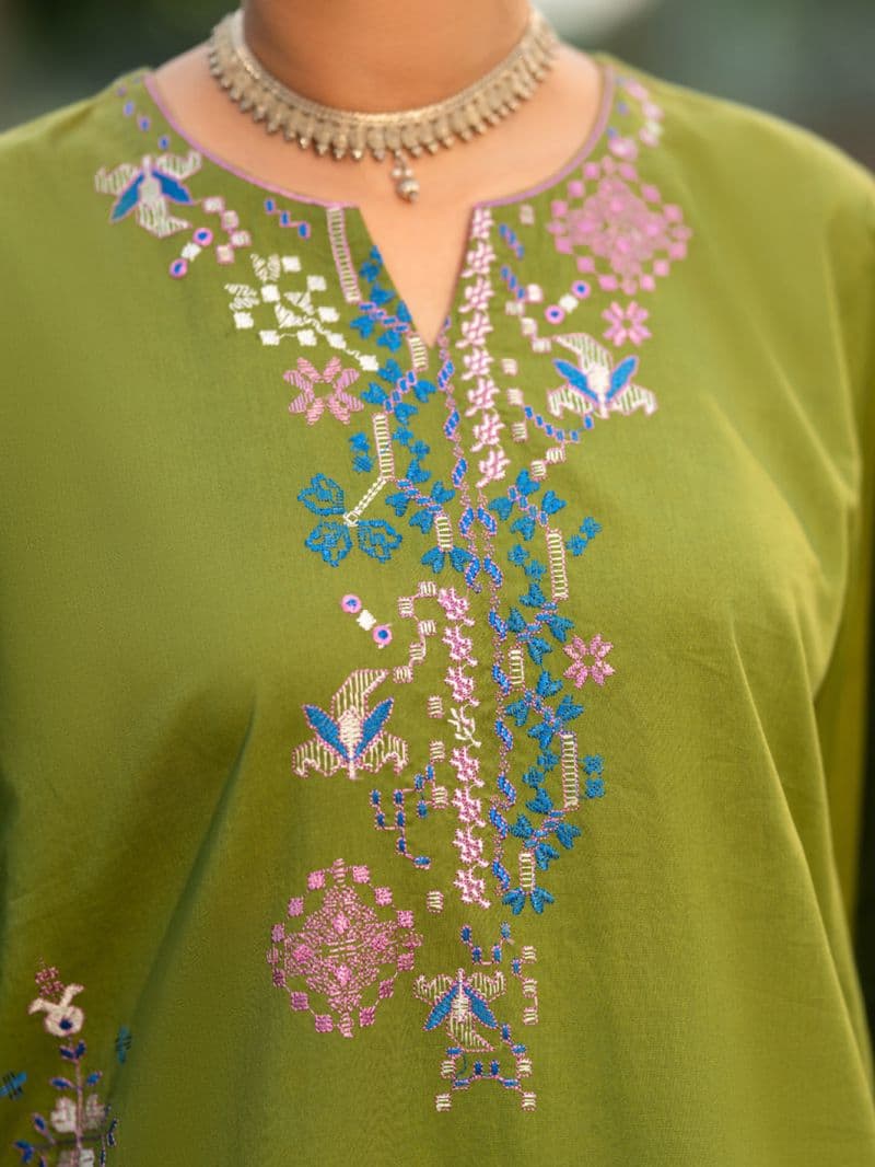 Lime Green Cambric 3Pc Stitched thumbnail