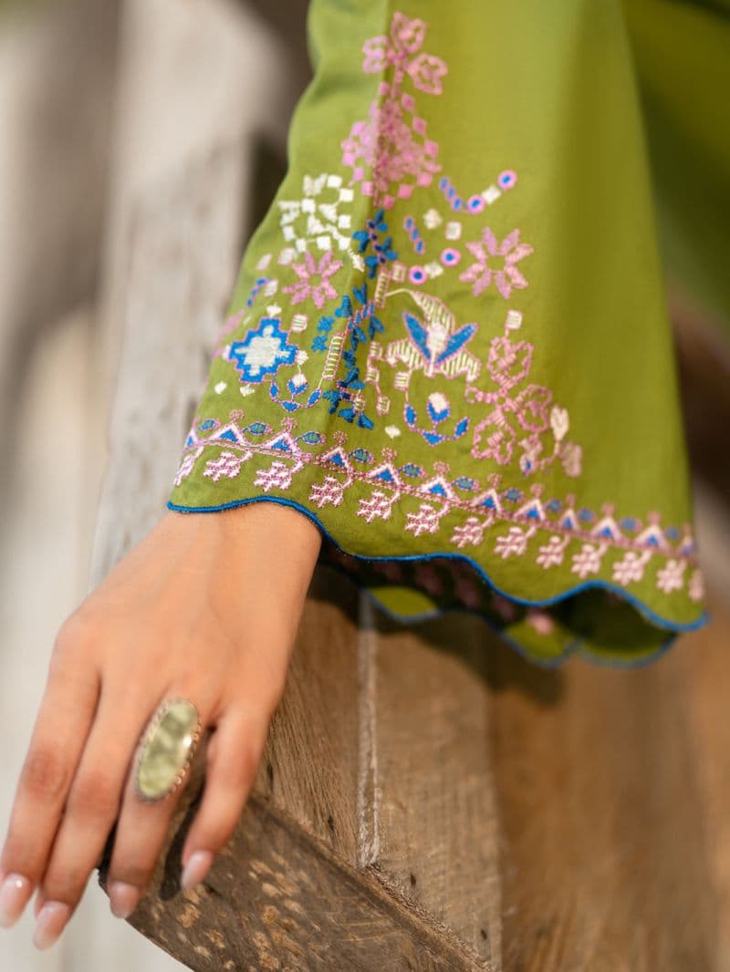 Lime Green Cambric 3Pc Stitched thumbnail