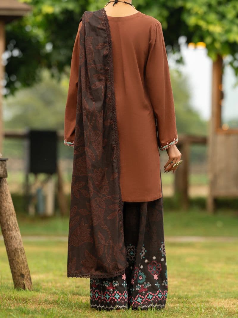 Brown Cambric 3Pc Stitched