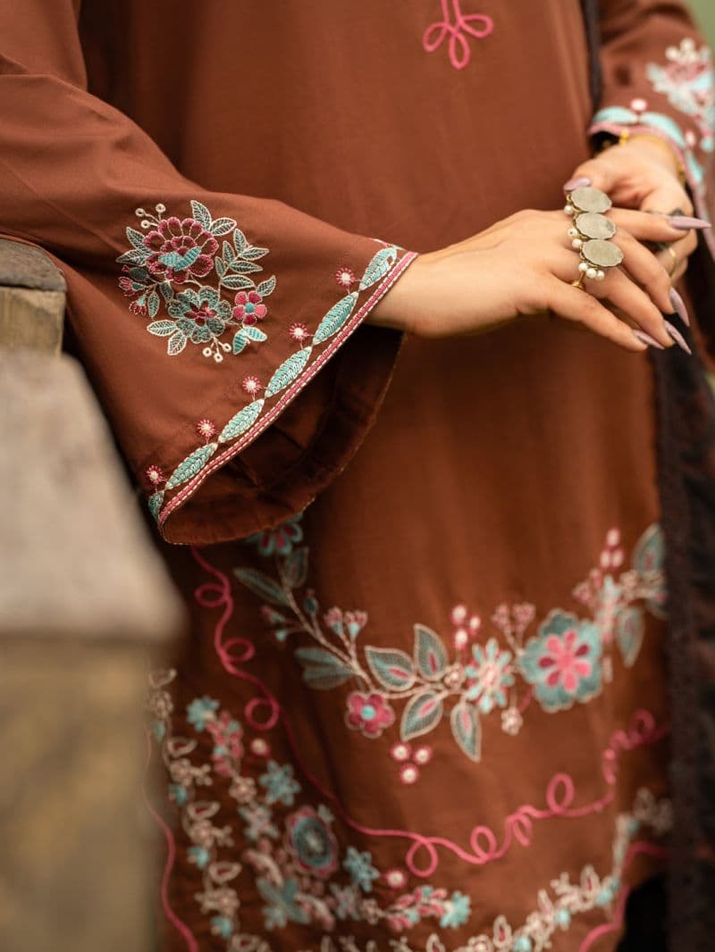 Brown Cambric 3Pc Stitched