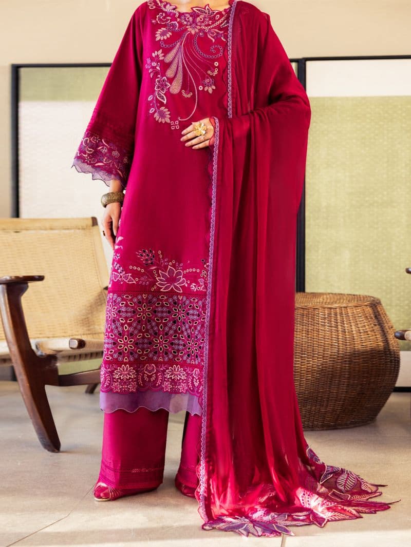 Fuchsia Lawn Stitched 3Pc