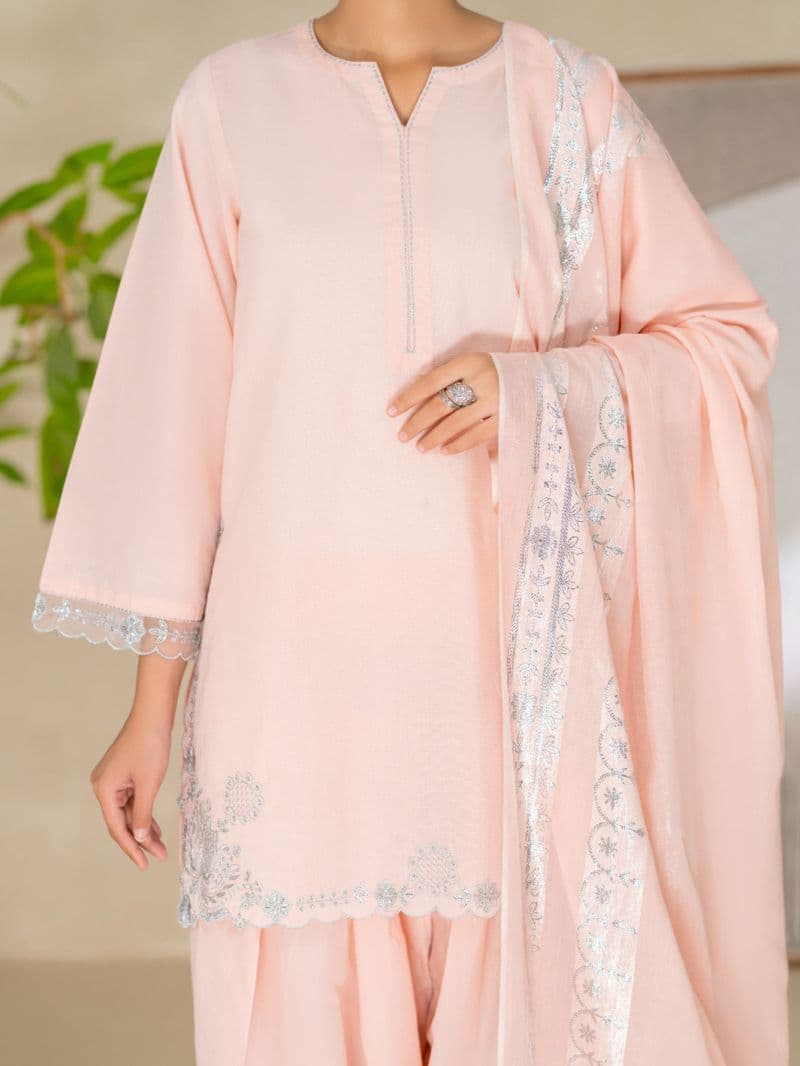 Pink Lurex Cotton Stitched 3Pc thumbnail