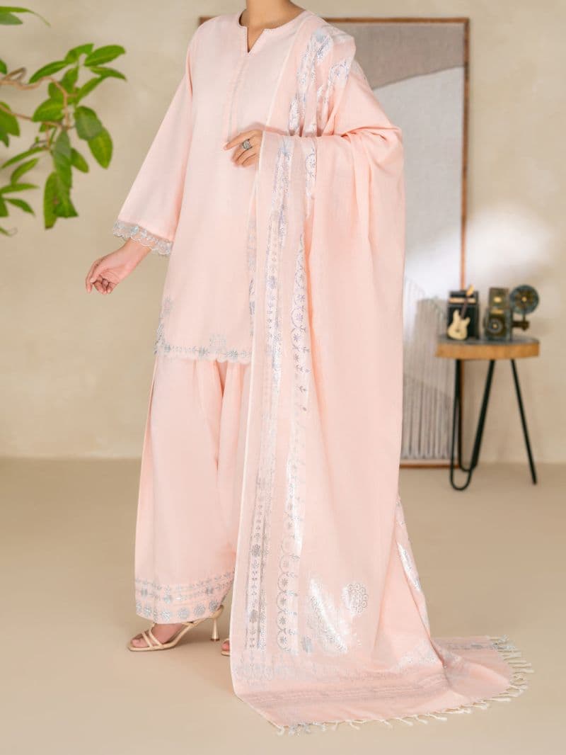 Pink Lurex Cotton Stitched 3Pc thumbnail