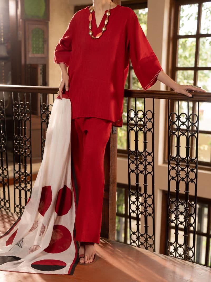 Red Dobby Stitched 3Pc thumbnail