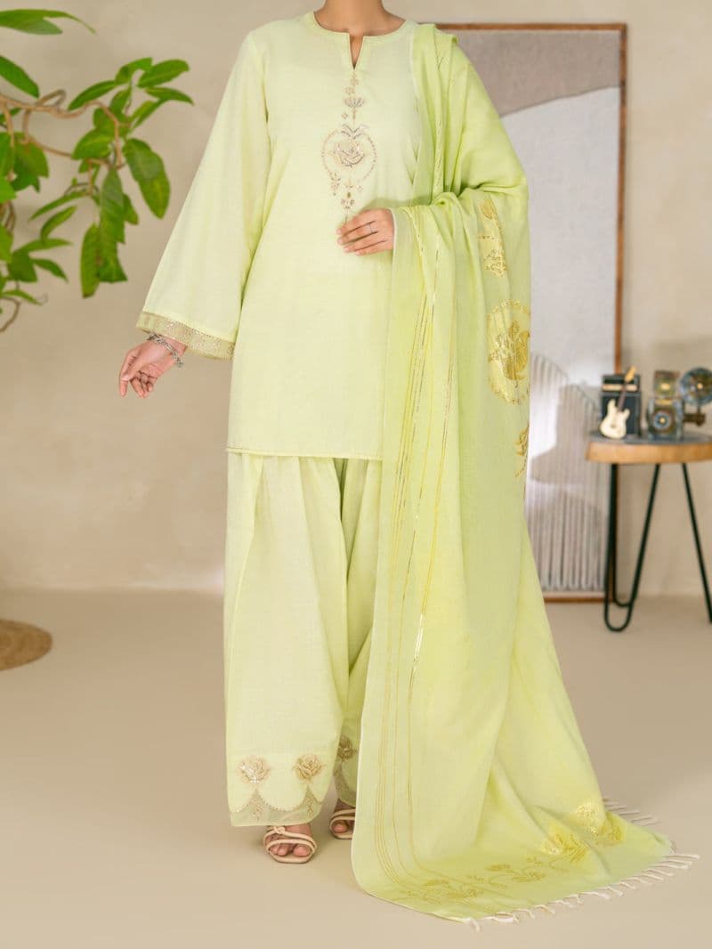 Light Green Golden Zari Lawn Stitched 3Pc- ALP-3PS-2618 thumbnail