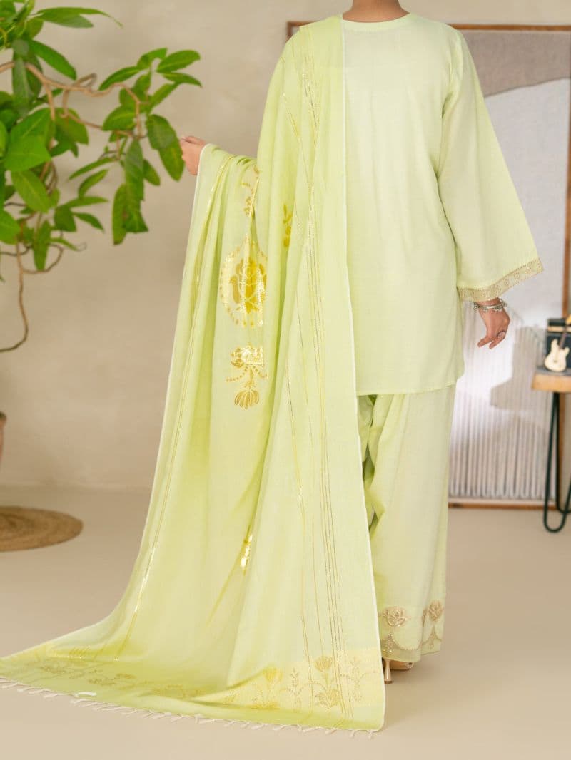 Light Green Golden Zari Lawn Stitched 3Pc- ALP-3PS-2618 thumbnail