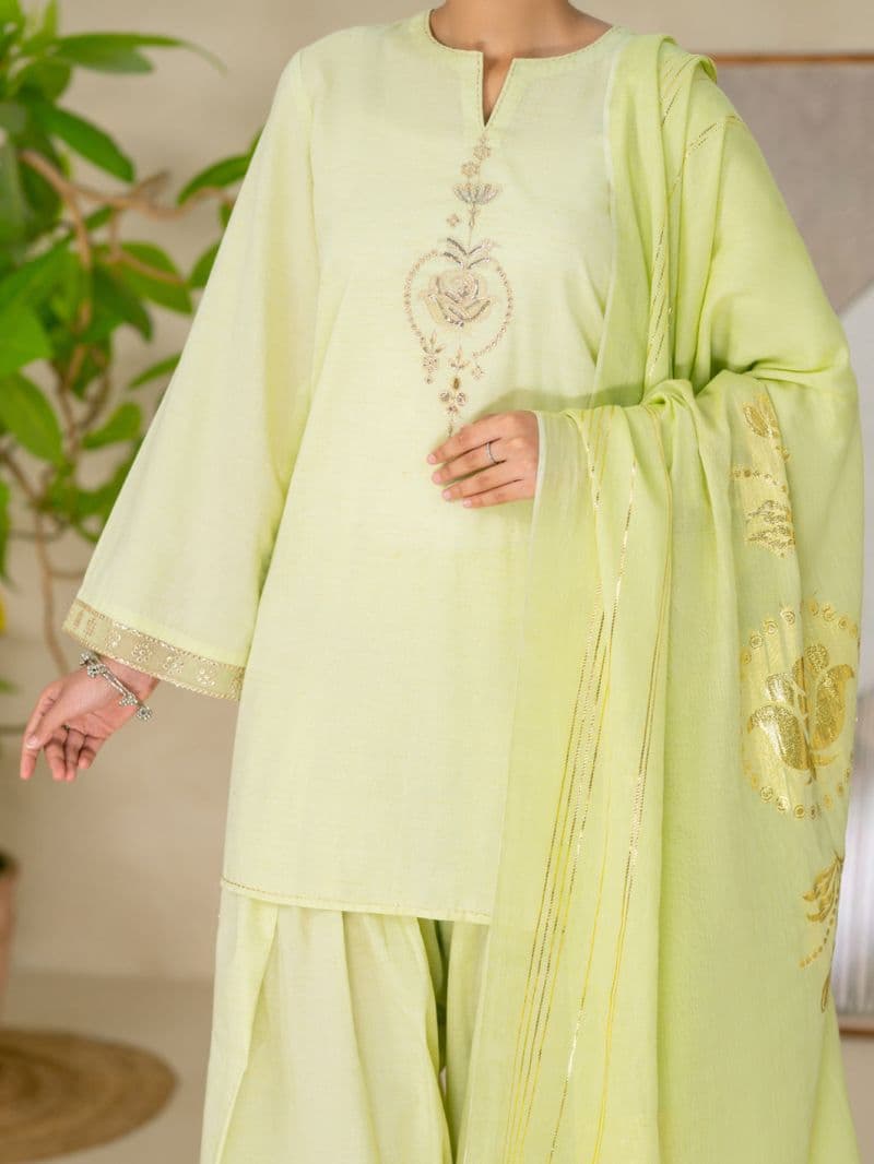 Light Green Golden Zari Lawn Stitched 3Pc- ALP-3PS-2618 thumbnail