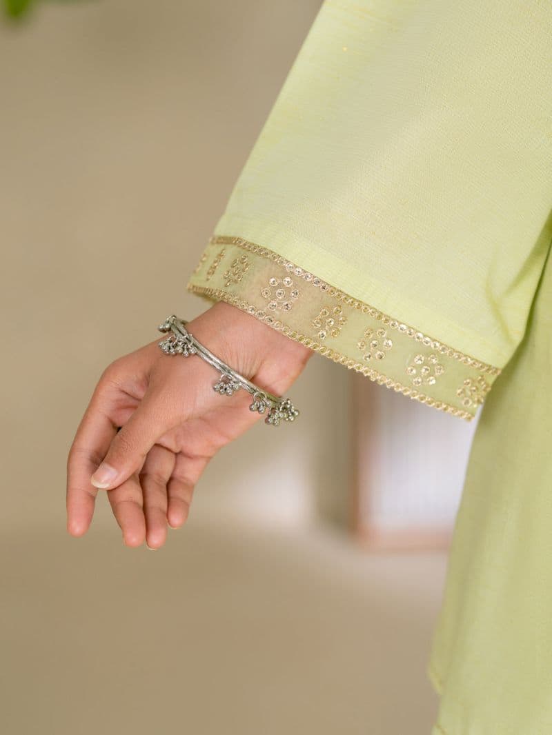 Light Green Golden Zari Lawn Stitched 3Pc- ALP-3PS-2618 thumbnail