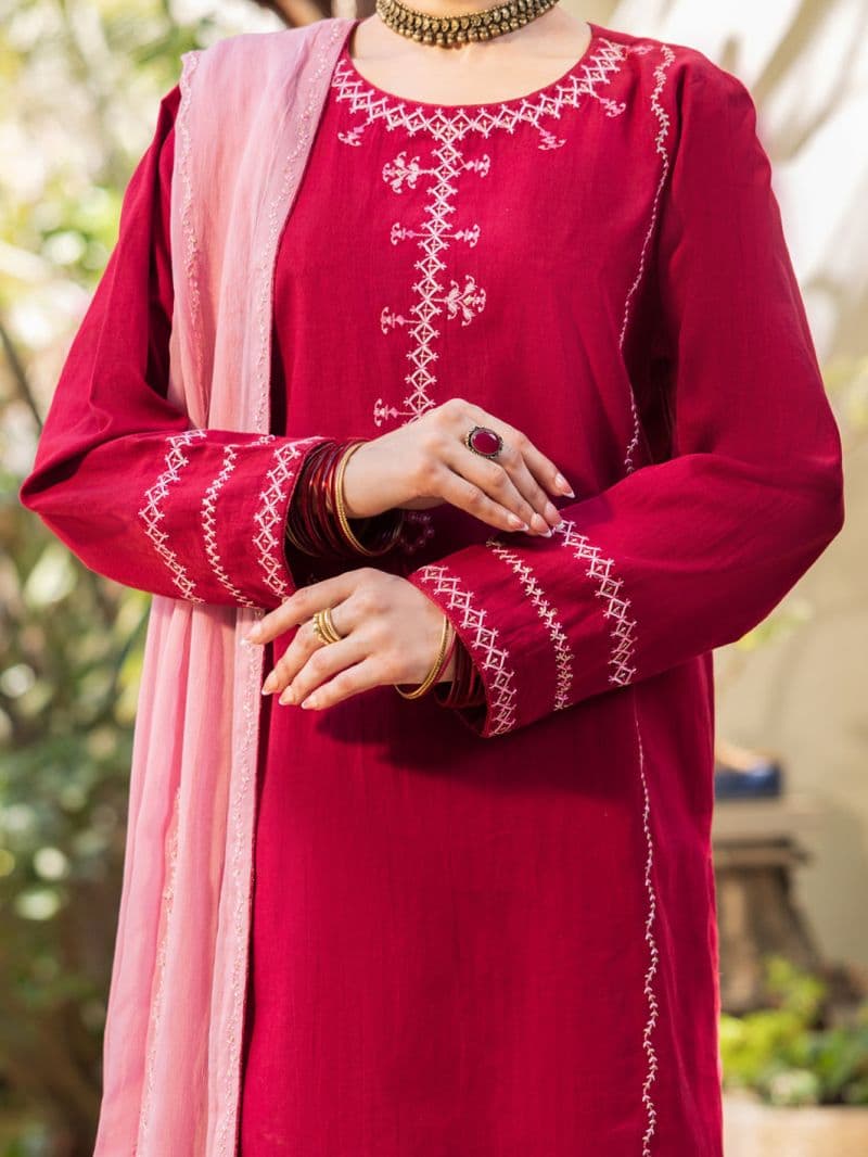 Maroon Cambric Stitched 3Pc- ALP-3PS-2599 thumbnail