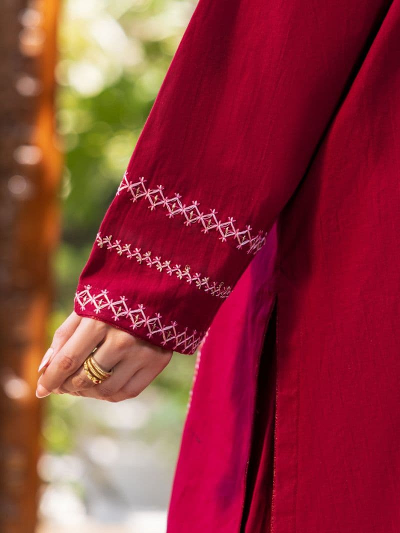 Maroon Cambric Stitched 3Pc- ALP-3PS-2599 thumbnail