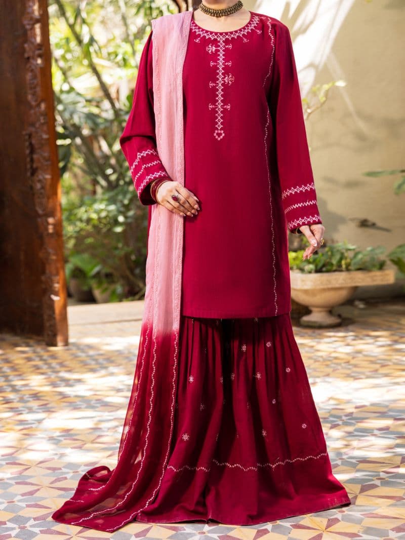 Maroon Cambric Stitched 3Pc- ALP-3PS-2599 thumbnail