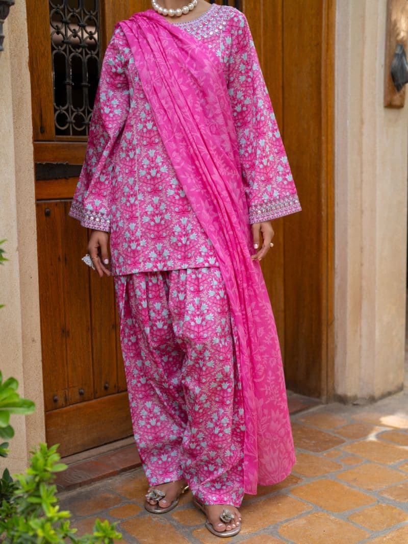 Pink Cambric Stitched 3Pc thumbnail