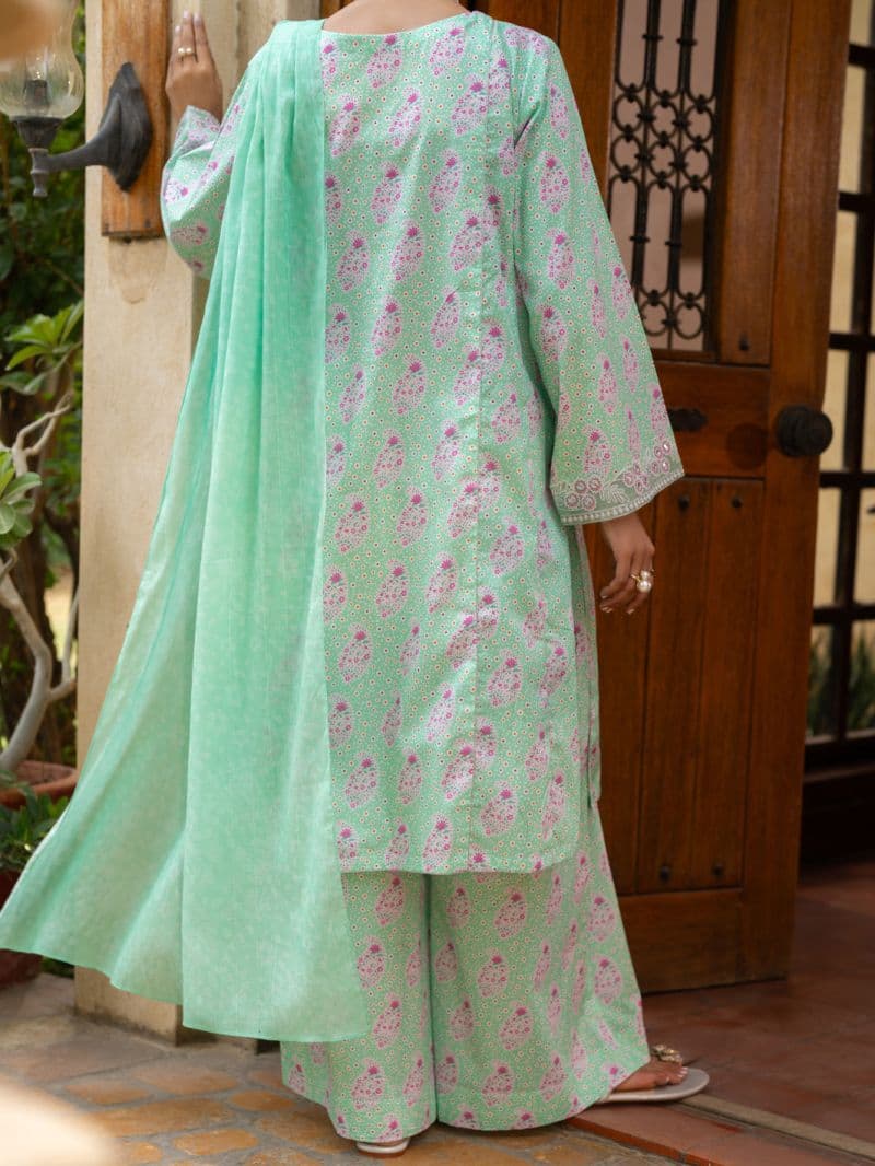 Light Green Cambric Stitched 3Pc- ALP-3PS-2579