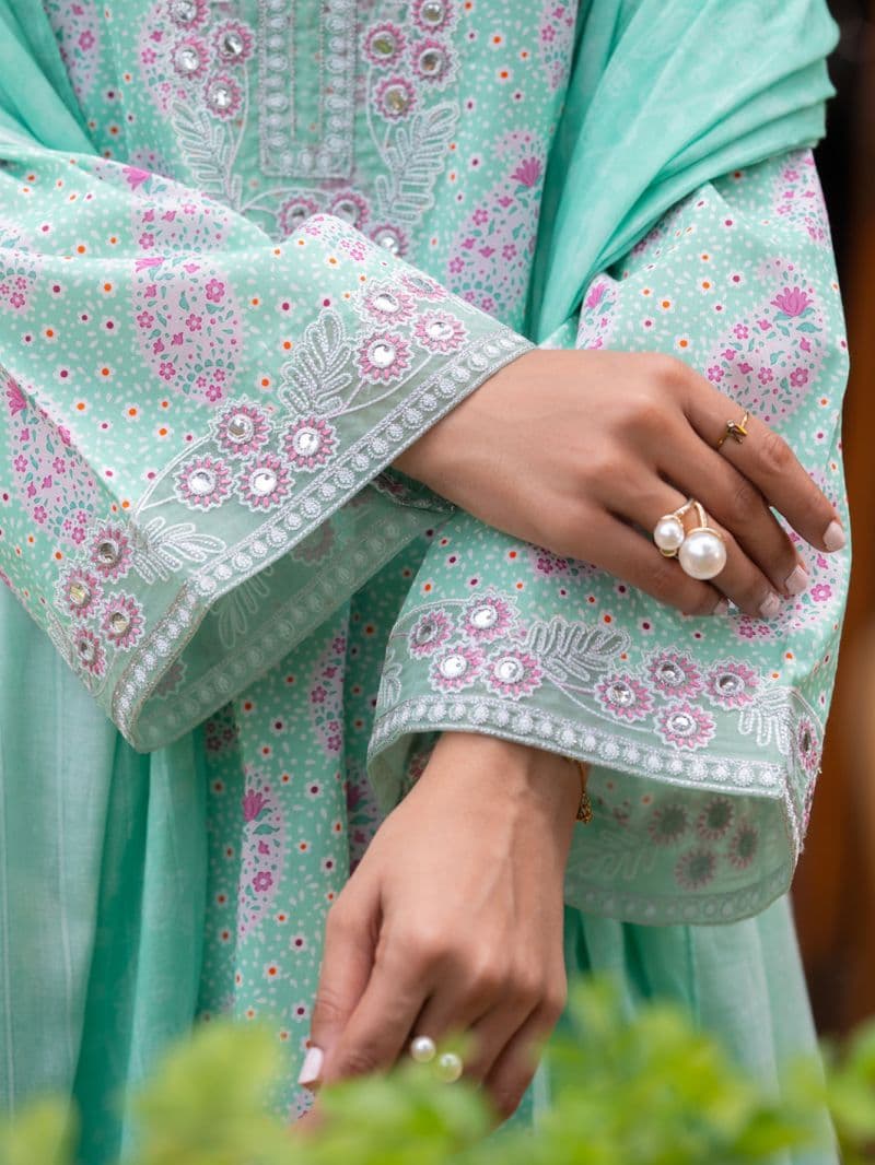 Light Green Cambric Stitched 3Pc- ALP-3PS-2579