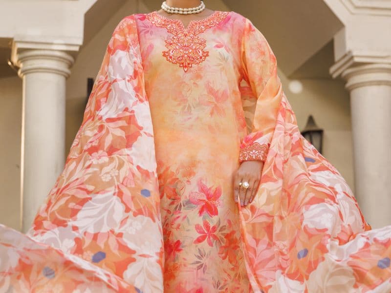 Peach Silk Lawn Stitched 3Pc- ALP-3PS-2606 thumbnail